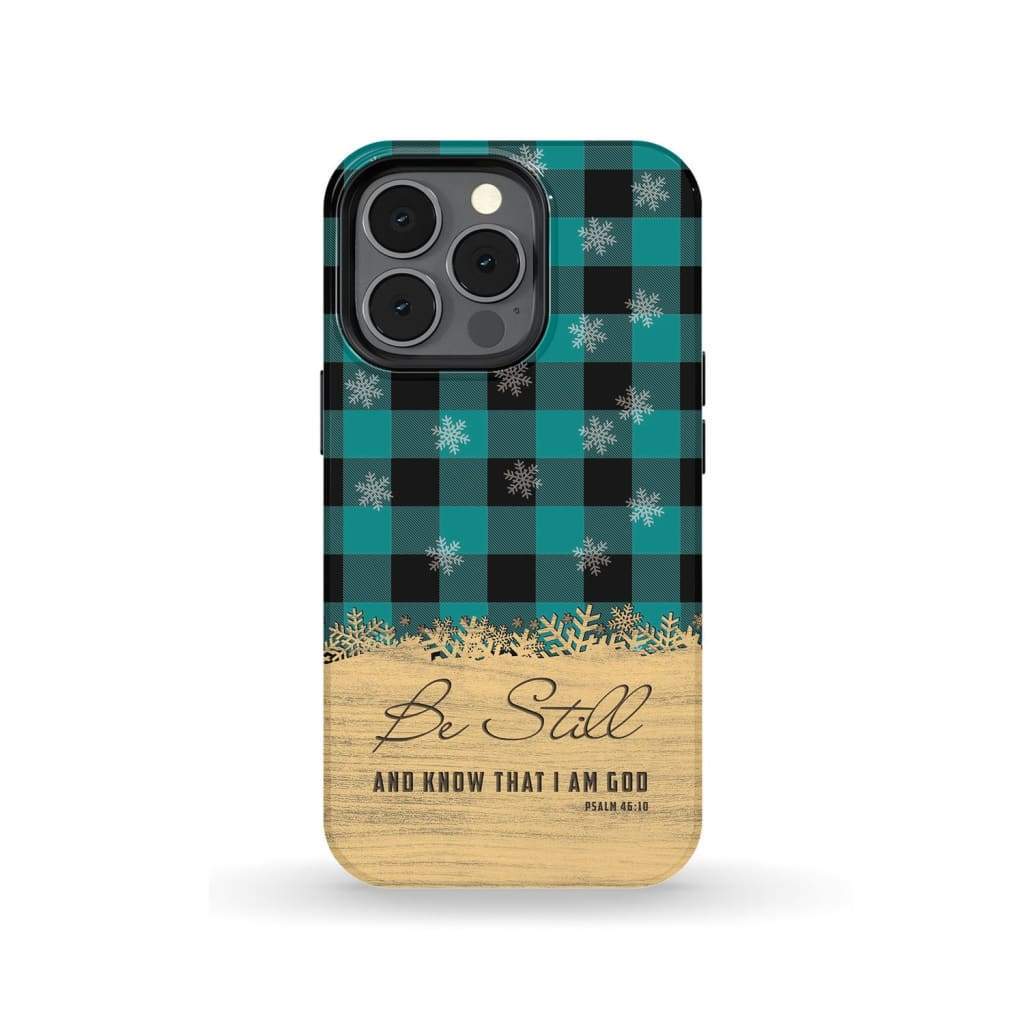 Be still and know that I am God, teal black buffalo plaid, Christmas phone case