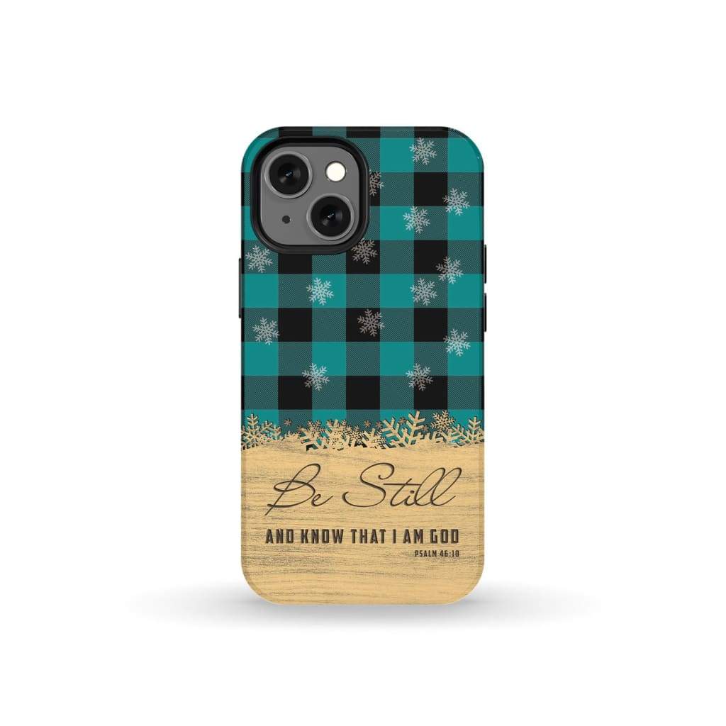Be still and know that I am God, teal black buffalo plaid, Christmas phone case