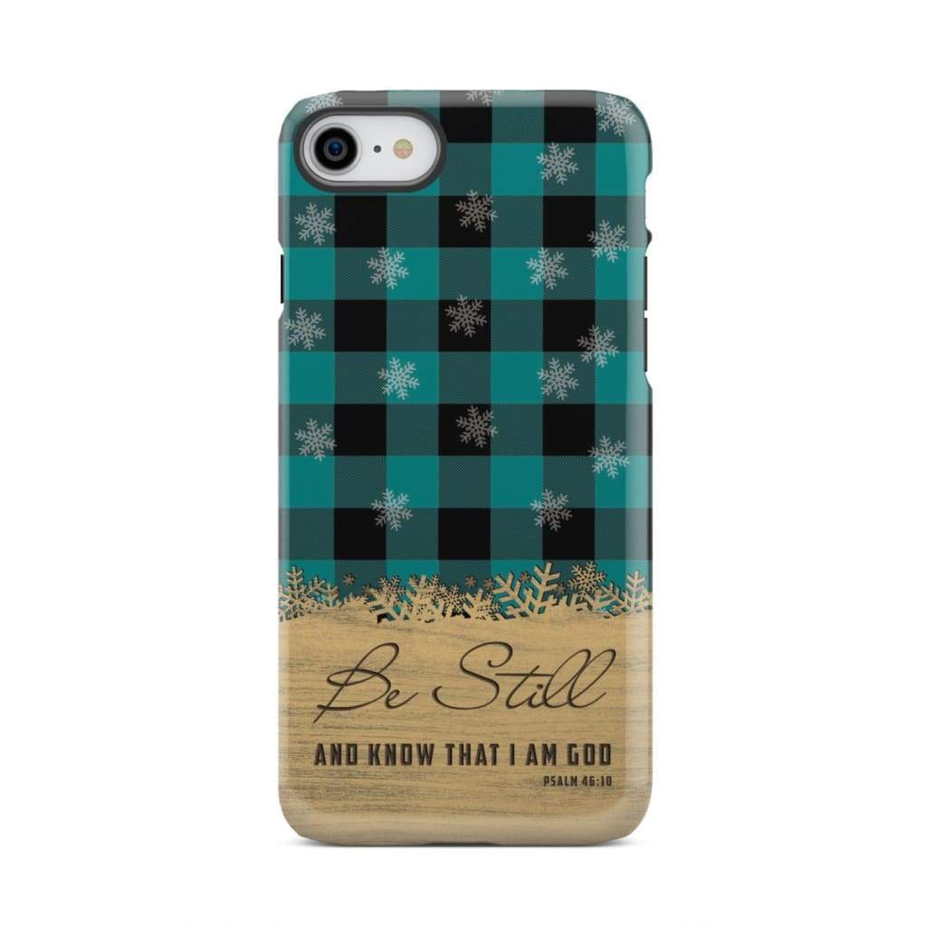 Be still and know that I am God, teal black buffalo plaid, Christmas phone case