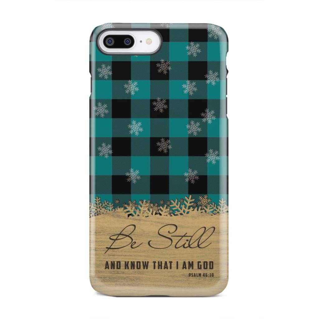 Be still and know that I am God, teal black buffalo plaid, Christmas phone case