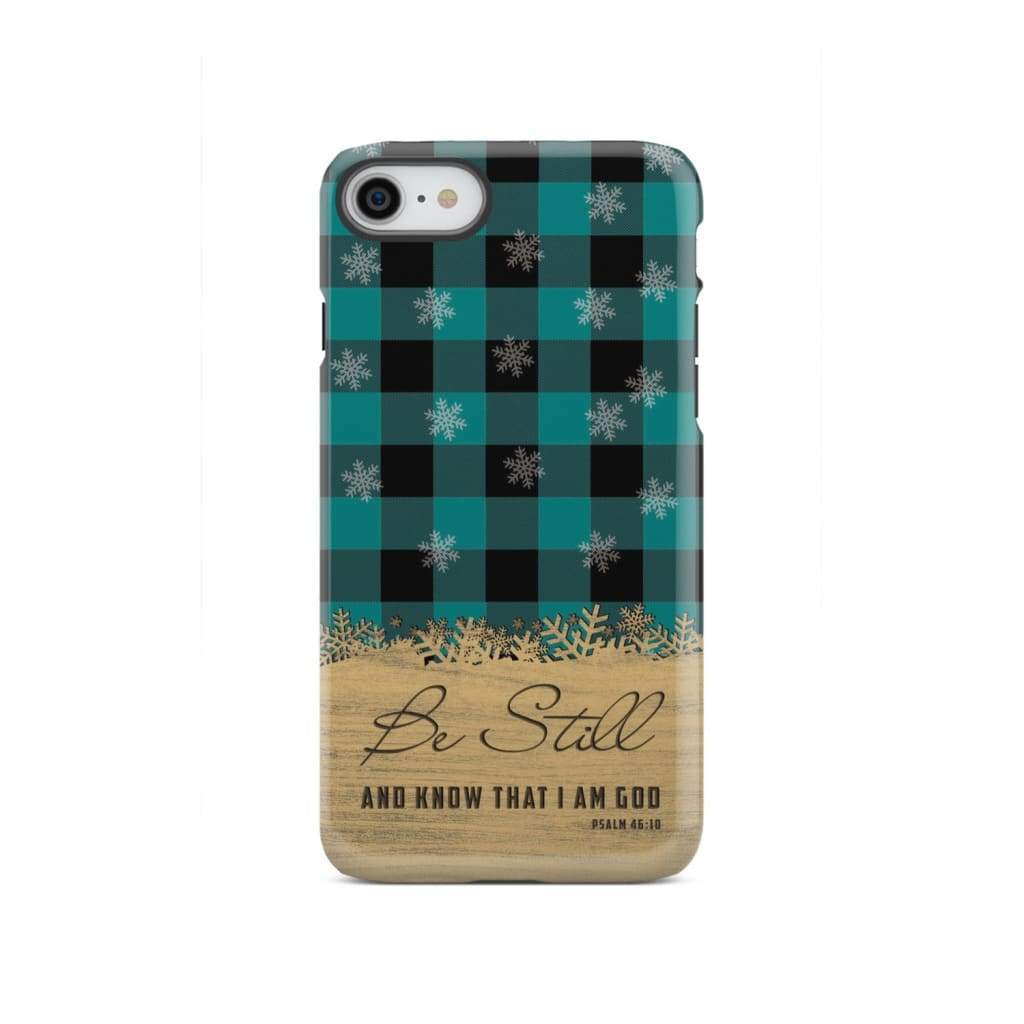 Be still and know that I am God, teal black buffalo plaid, Christmas phone case