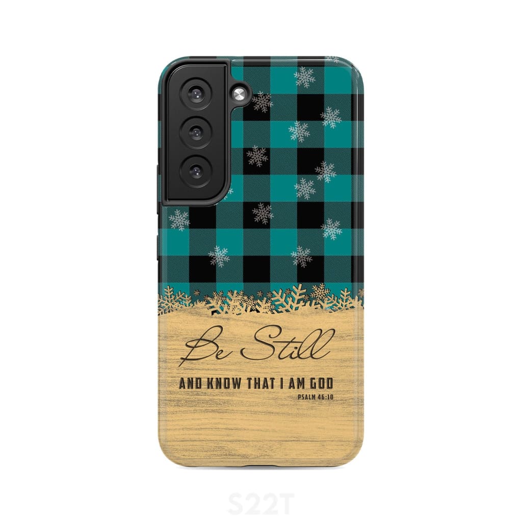 Be still and know that I am God, teal black buffalo plaid, Christmas phone case