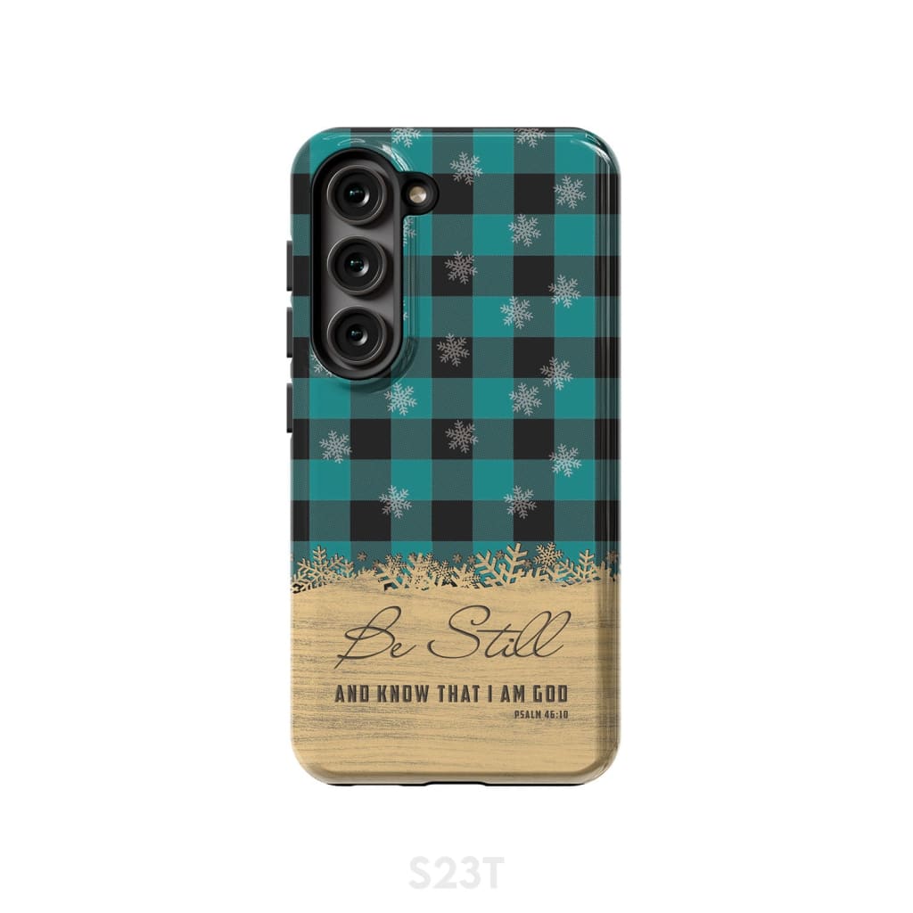 Be still and know that I am God, teal black buffalo plaid, Christmas phone case