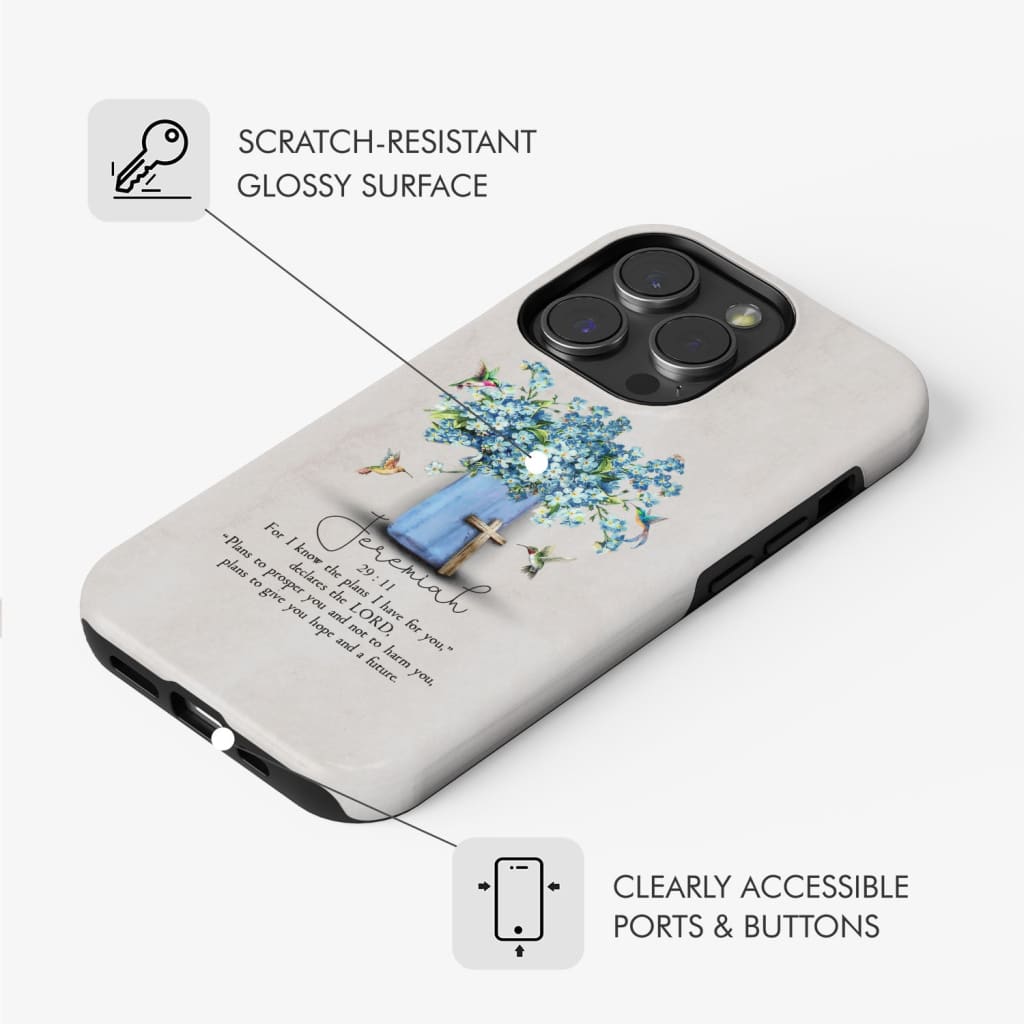 Bible Verse Phone Cases: Jeremiah 29:11 NIV, Hummingbird Flowers, Phone Case