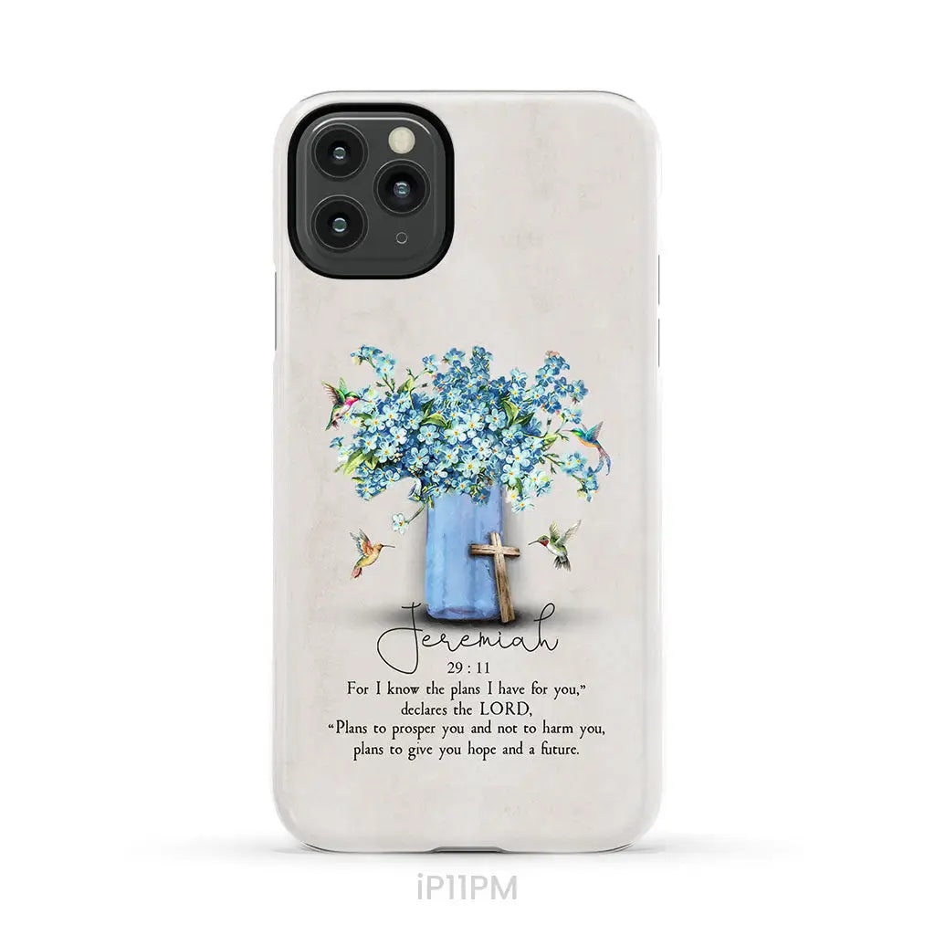 Bible Verse Phone Cases: Jeremiah 29:11 NIV, Hummingbird Flowers, Phone Case