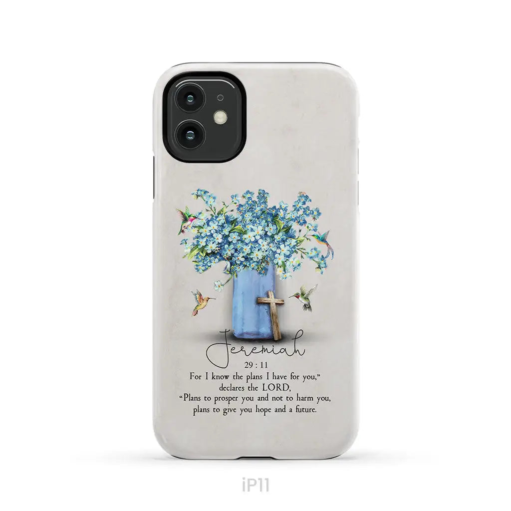 Bible Verse Phone Cases: Jeremiah 29:11 NIV, Hummingbird Flowers, Phone Case