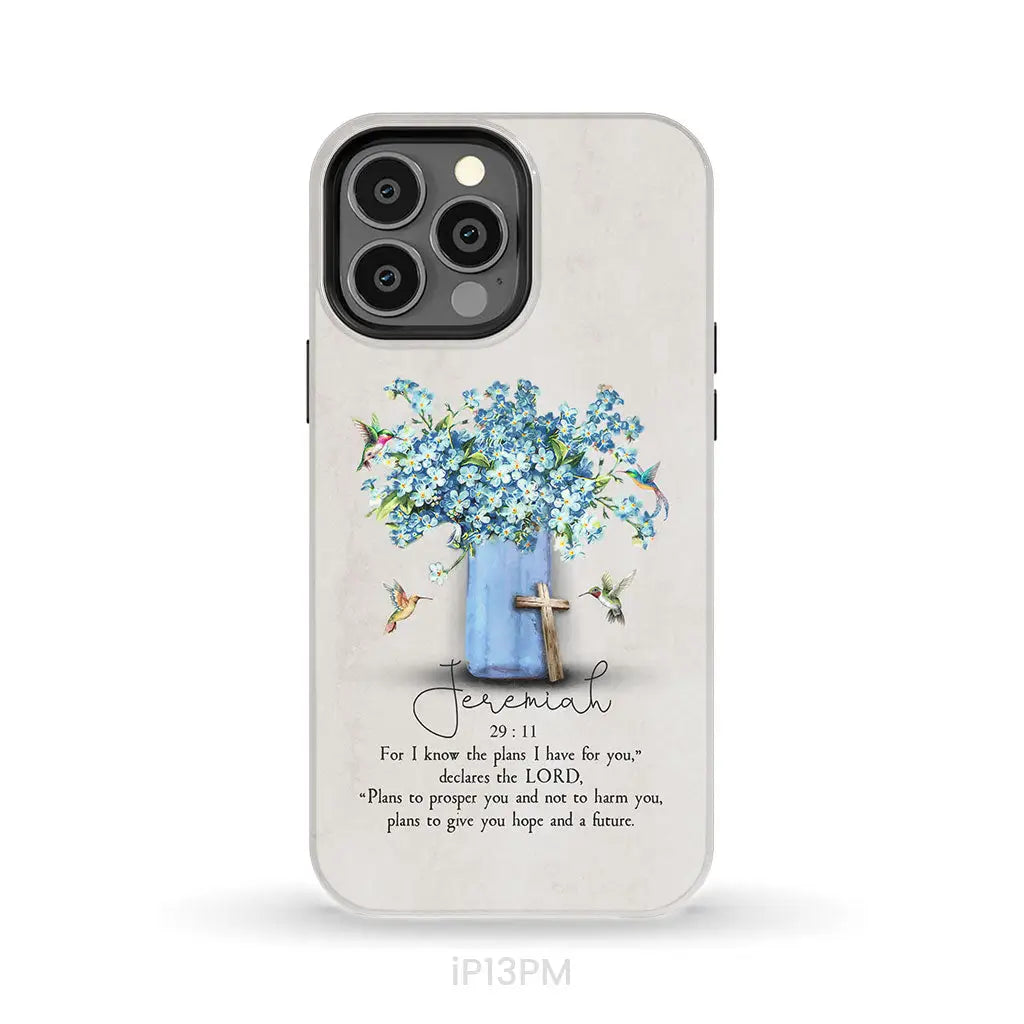 Bible Verse Phone Cases: Jeremiah 29:11 NIV, Hummingbird Flowers, Phone Case