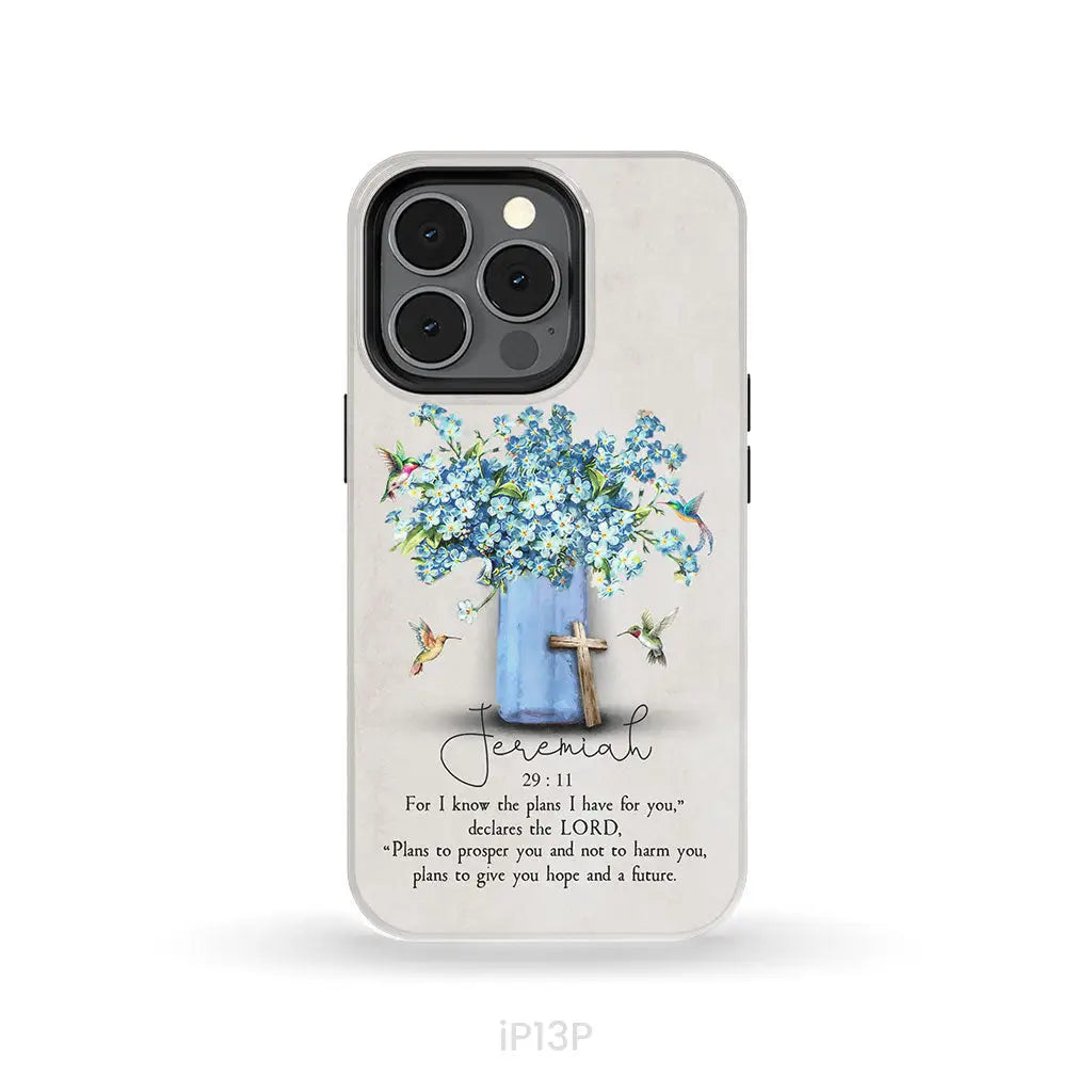 Bible Verse Phone Cases: Jeremiah 29:11 NIV, Hummingbird Flowers, Phone Case