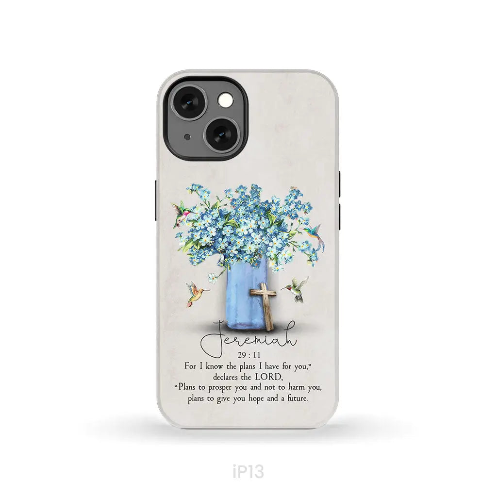 Bible Verse Phone Cases: Jeremiah 29:11 NIV, Hummingbird Flowers, Phone Case