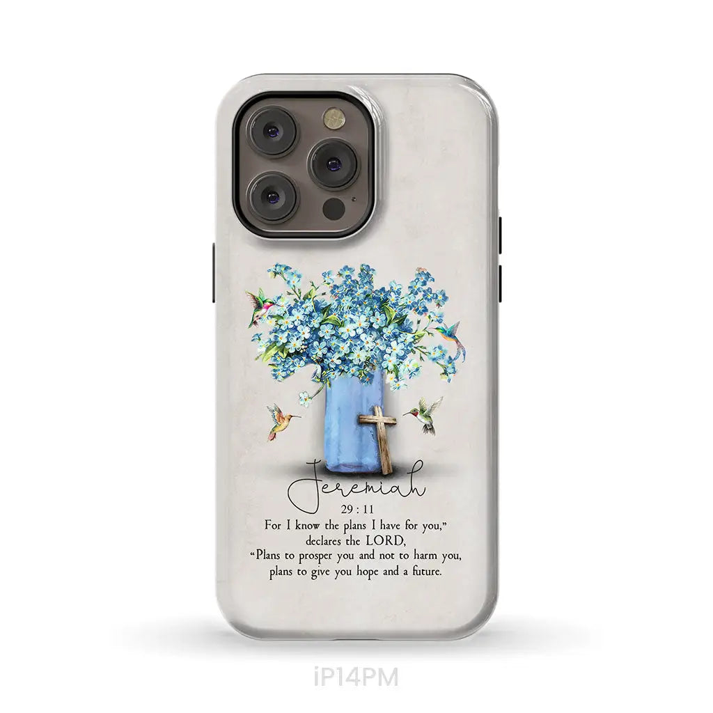 Bible Verse Phone Cases: Jeremiah 29:11 NIV, Hummingbird Flowers, Phone Case