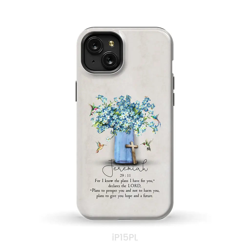 Bible Verse Phone Cases: Jeremiah 29:11 NIV, Hummingbird Flowers, Phone Case