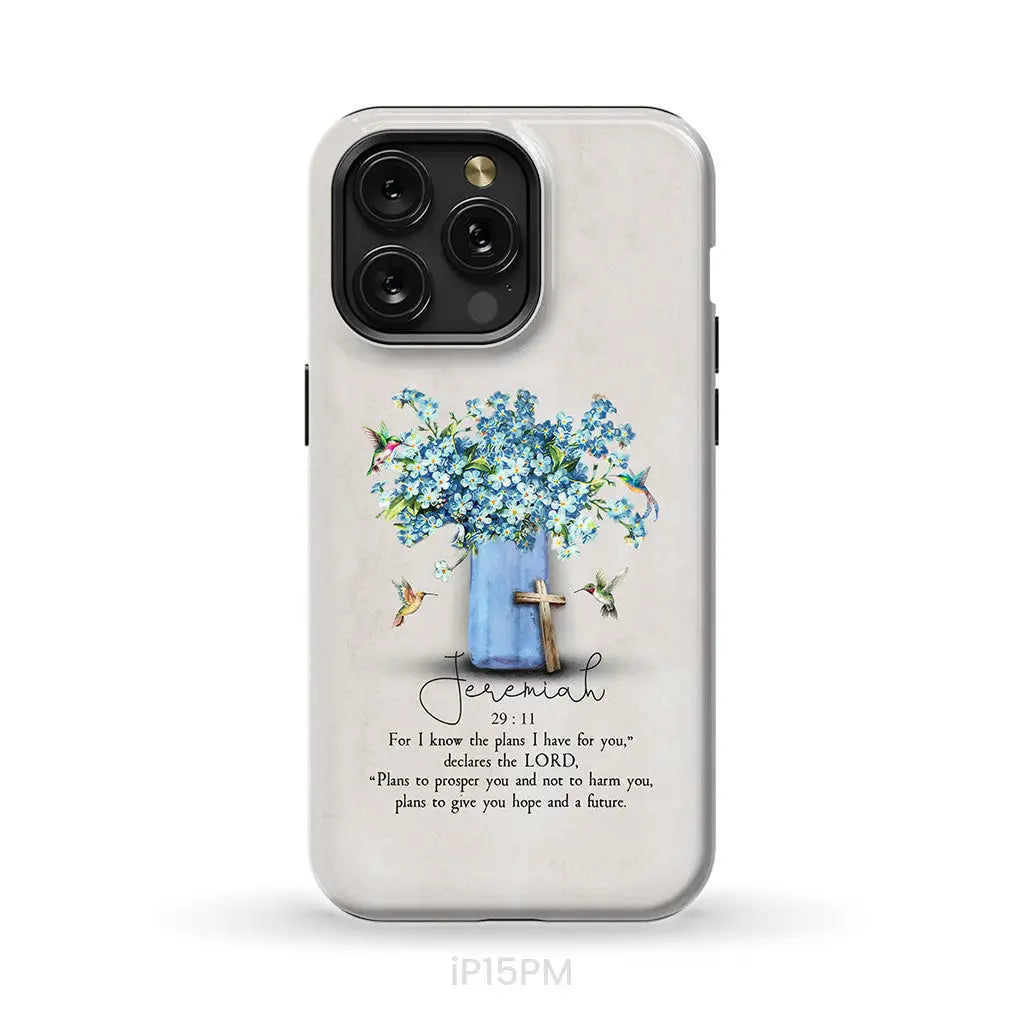 Bible Verse Phone Cases: Jeremiah 29:11 NIV, Hummingbird Flowers, Phone Case