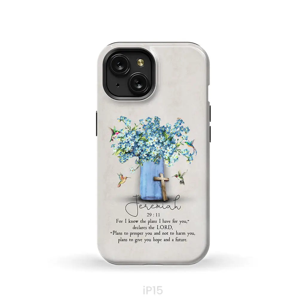 Bible Verse Phone Cases: Jeremiah 29:11 NIV, Hummingbird Flowers, Phone Case