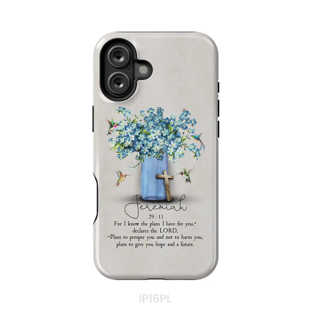 Bible Verse Phone Cases: Jeremiah 29:11 NIV, Hummingbird Flowers, Phone Case