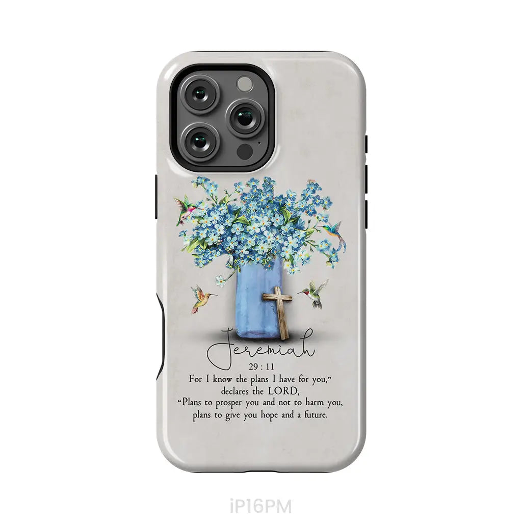 Bible Verse Phone Cases: Jeremiah 29:11 NIV, Hummingbird Flowers, Phone Case