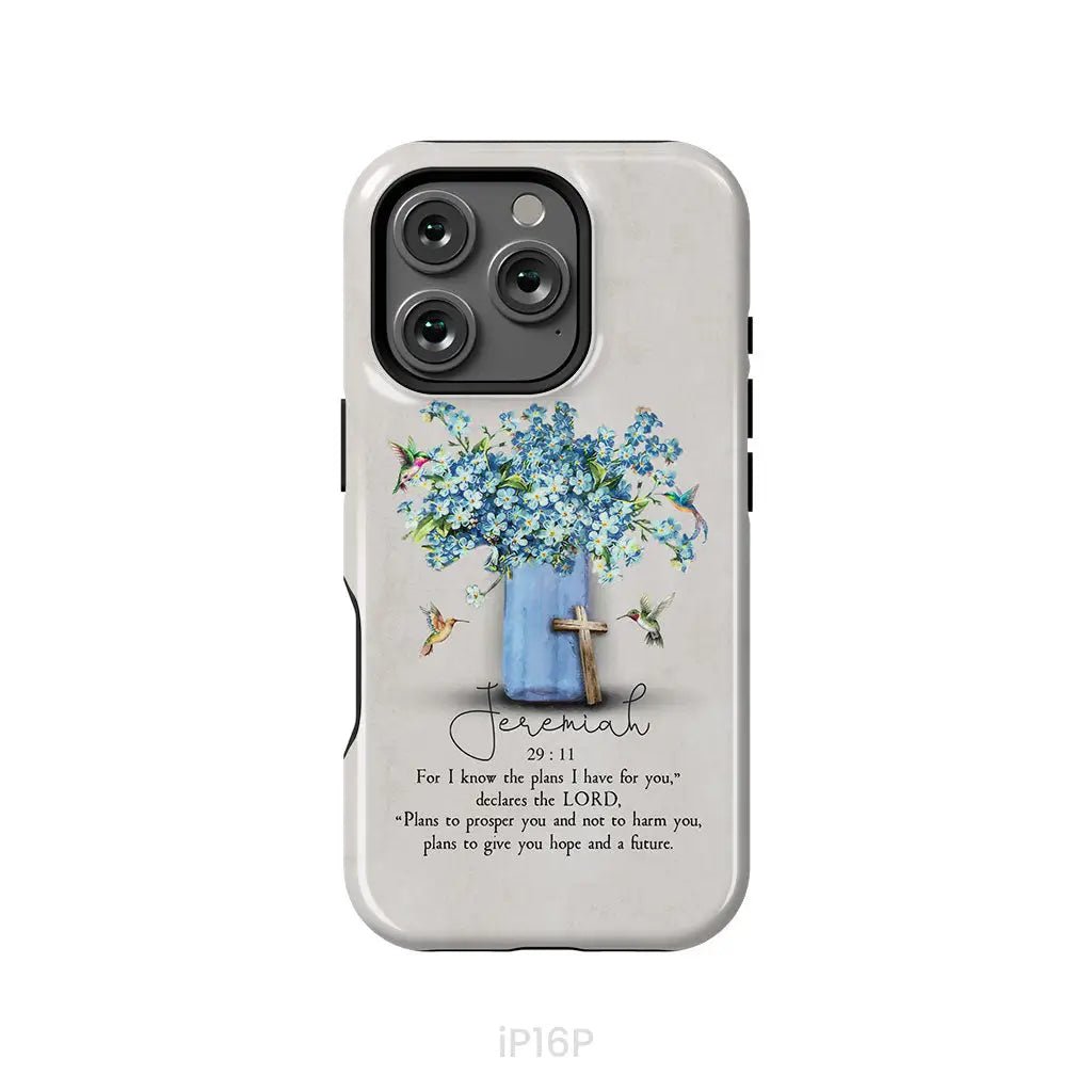 Bible Verse Phone Cases: Jeremiah 29:11 NIV, Hummingbird Flowers, Phone Case