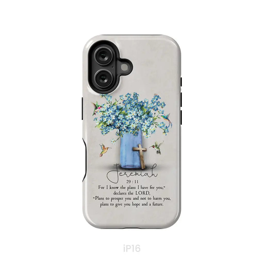 Bible Verse Phone Cases: Jeremiah 29:11 NIV, Hummingbird Flowers, Phone Case