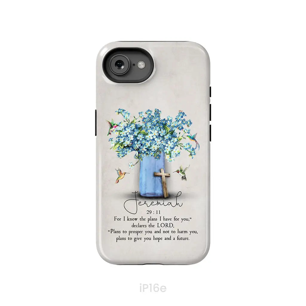 Bible Verse Phone Cases: Jeremiah 29:11 NIV, Hummingbird Flowers, Phone Case