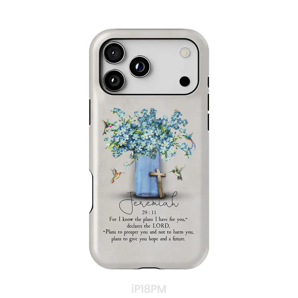 Bible Verse Phone Cases: Jeremiah 29:11 NIV, Hummingbird Flowers, Phone Case