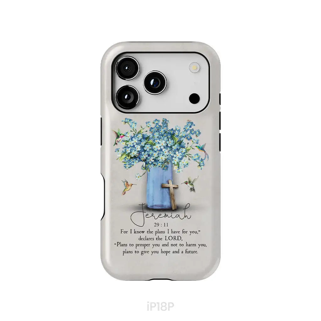 Bible Verse Phone Cases: Jeremiah 29:11 NIV, Hummingbird Flowers, Phone Case