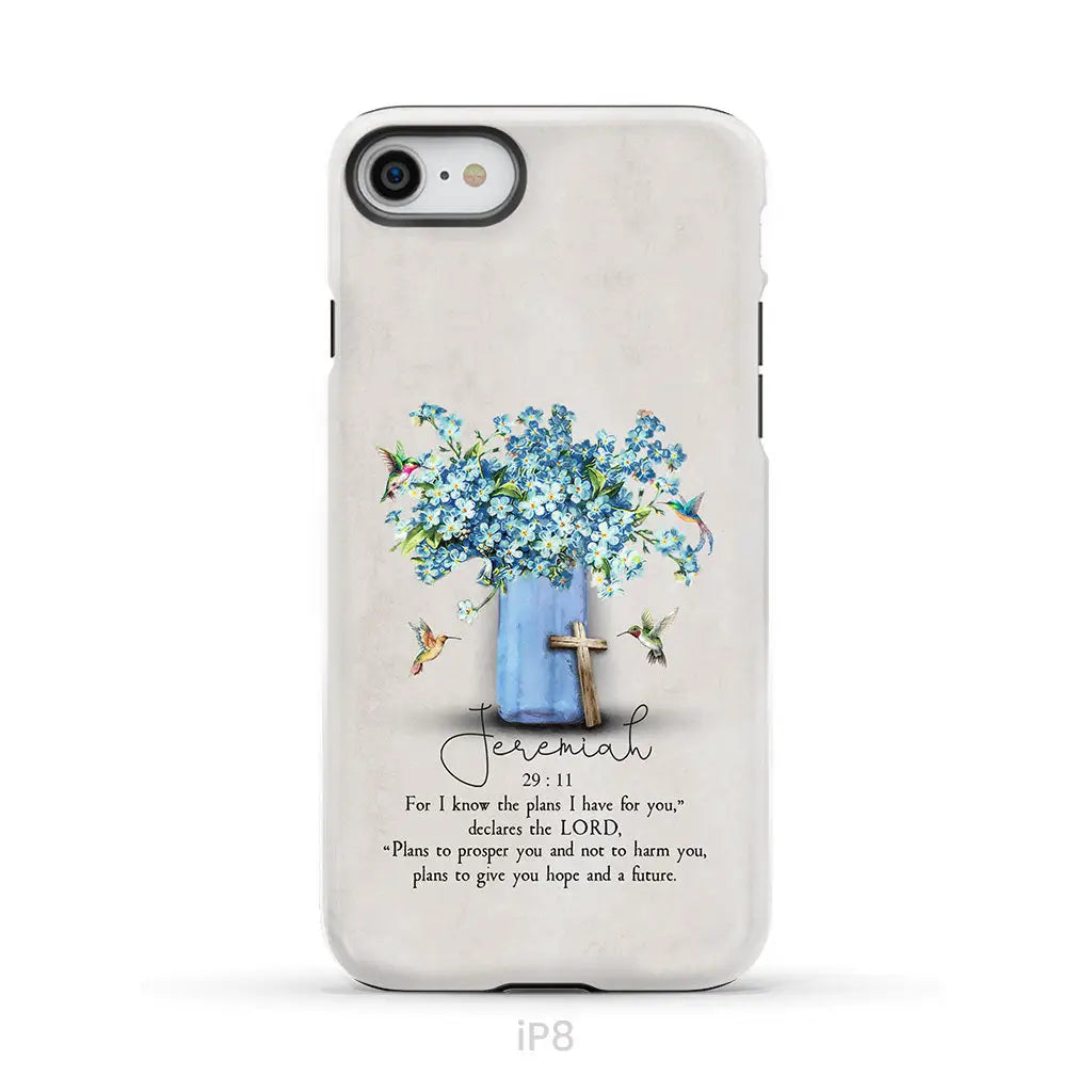 Bible Verse Phone Cases: Jeremiah 29:11 NIV, Hummingbird Flowers, Phone Case