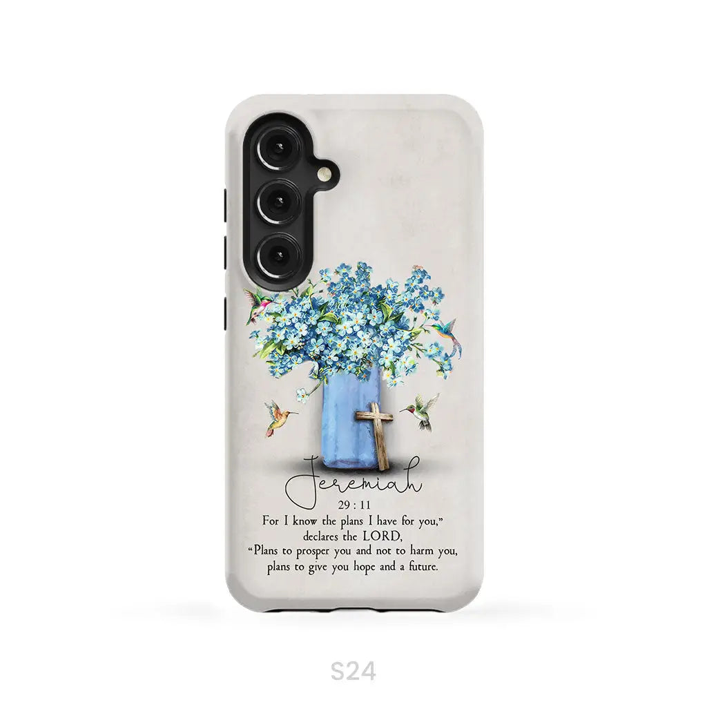 Bible Verse Phone Cases: Jeremiah 29:11 NIV, Hummingbird Flowers, Phone Case