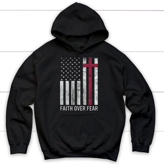 Faith Over Fear, USA Flag, Christian Patriotic Hoodie
