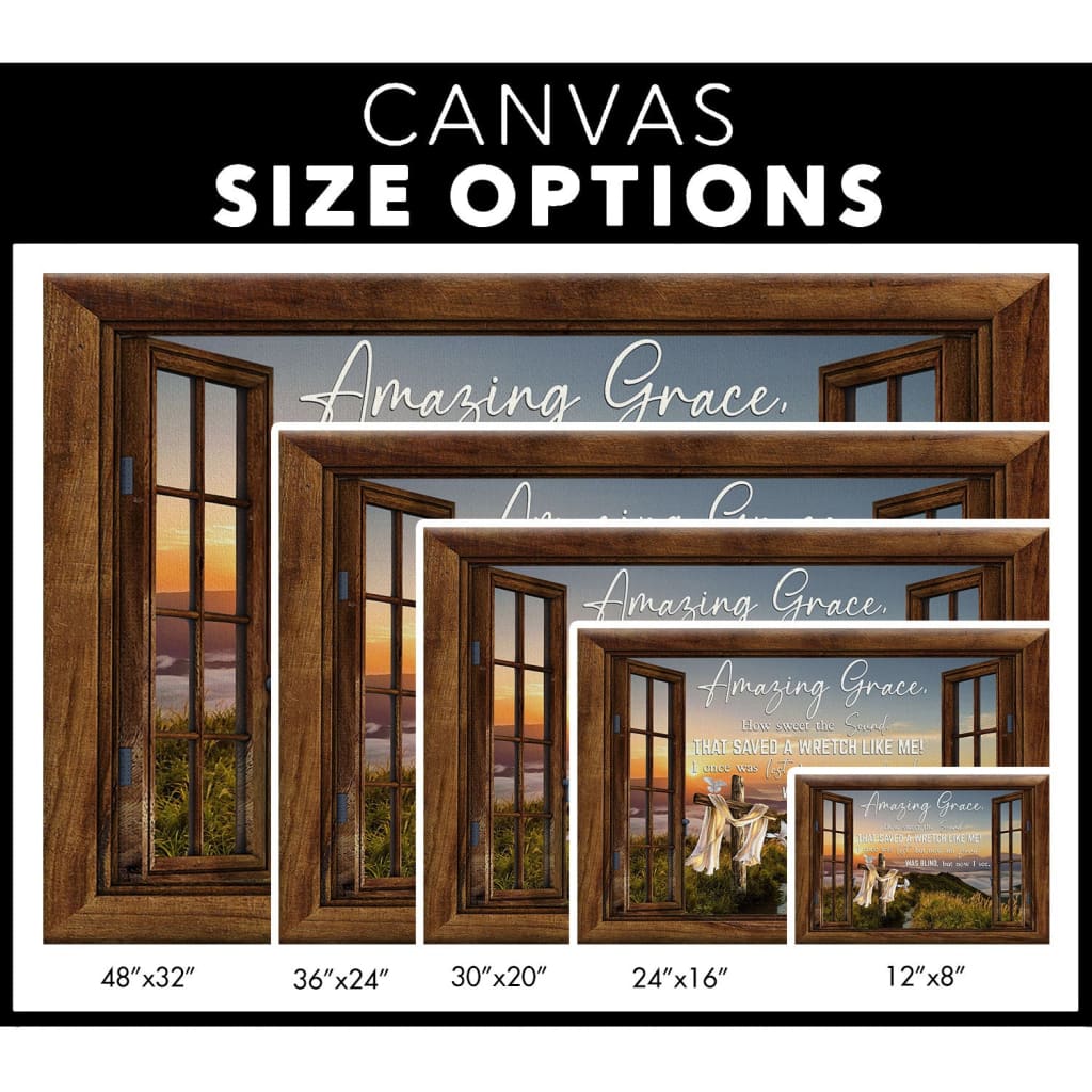 Christian Wall Art: Amazing Grace How Sweet The Sound Cross Mountain Canvas Print