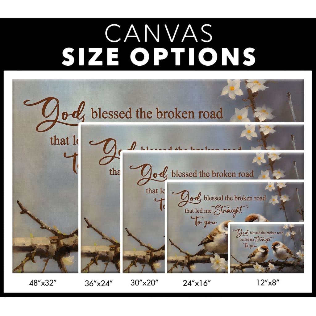 God Blessed the Broken Road Wall Art, Sparrow Couple, Christian Canvas Print