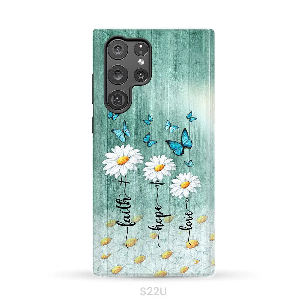 Faith Hope Love Daisy Butterfly – 1 Corinthians 13:13 – Christian Phone Case
