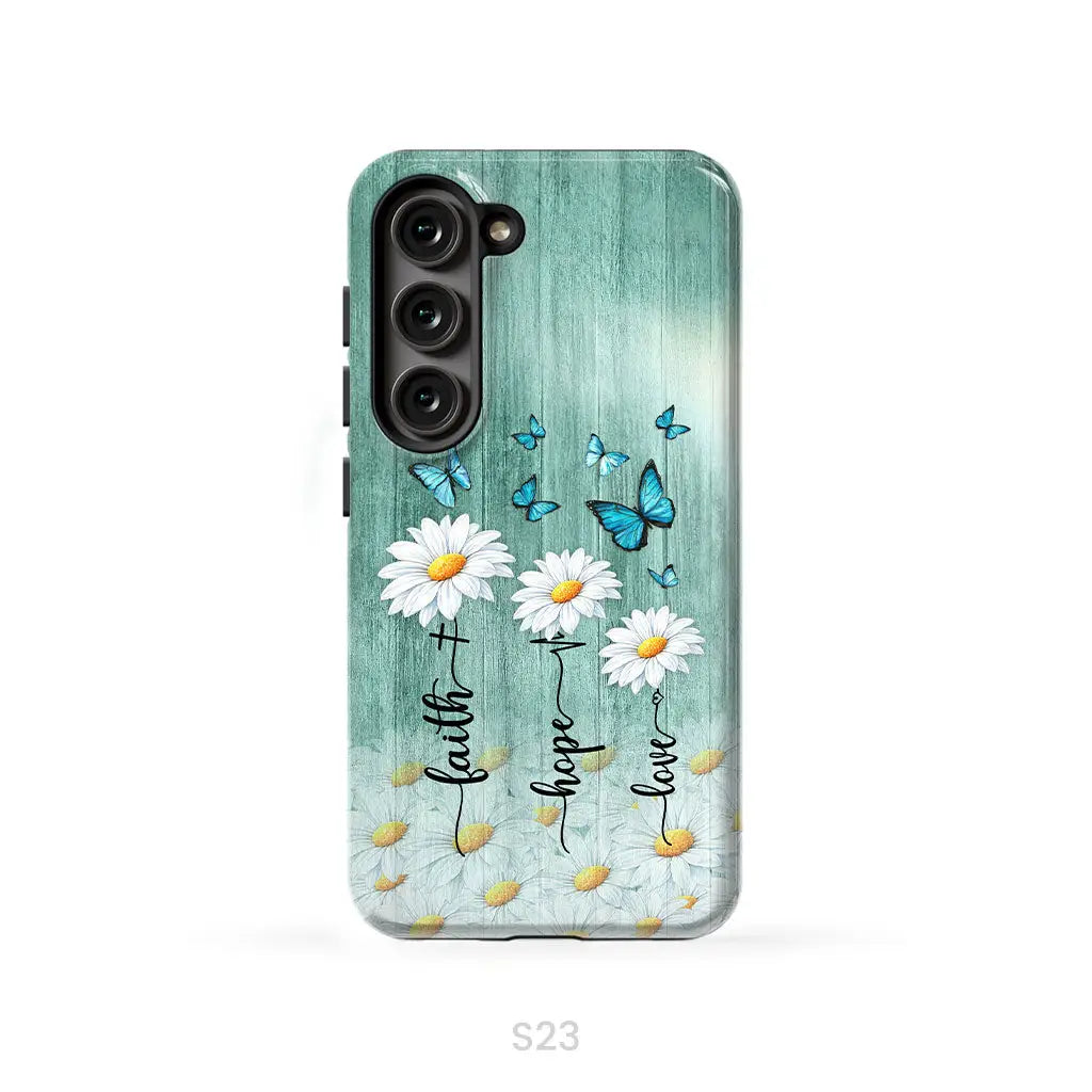 Faith Hope Love Daisy Butterfly – 1 Corinthians 13:13 – Christian Phone Case
