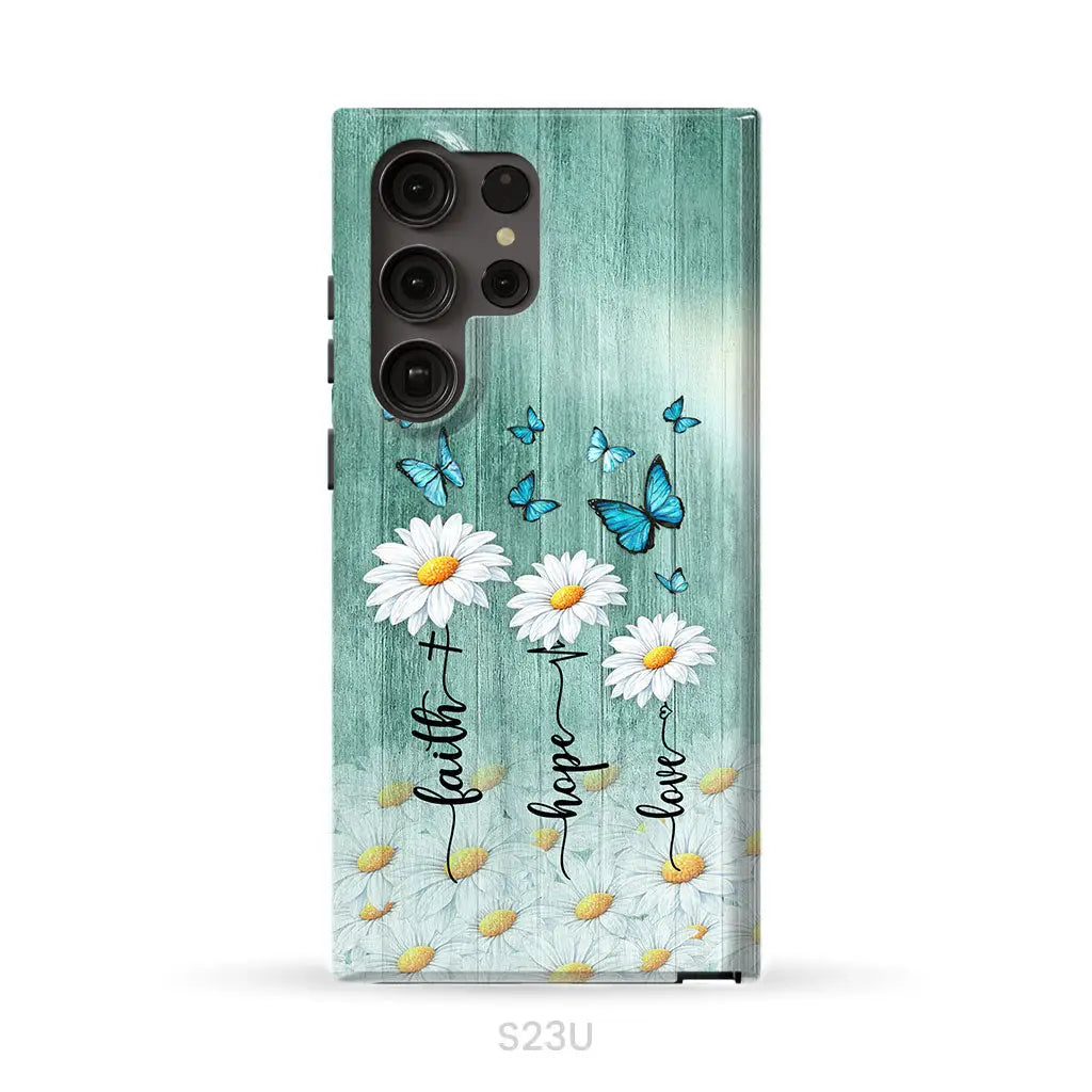 Faith Hope Love Daisy Butterfly – 1 Corinthians 13:13 – Christian Phone Case