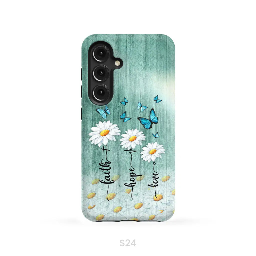 Faith Hope Love Daisy Butterfly – 1 Corinthians 13:13 – Christian Phone Case