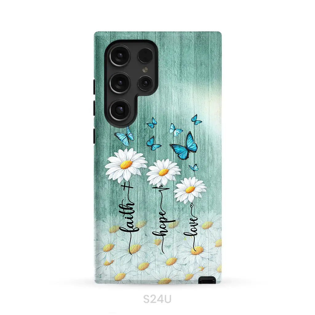 Faith Hope Love Daisy Butterfly – 1 Corinthians 13:13 – Christian Phone Case