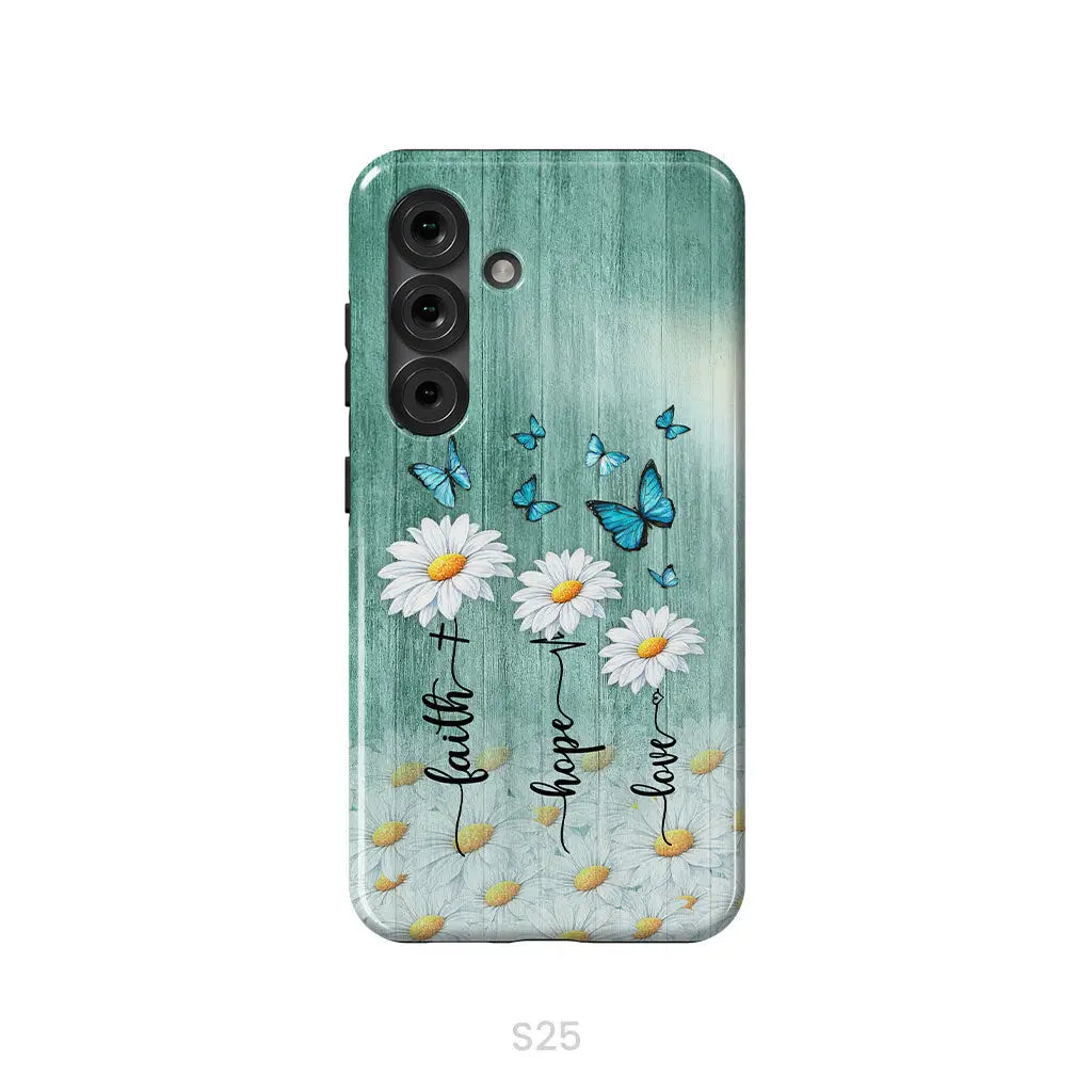 Faith Hope Love Daisy Butterfly – 1 Corinthians 13:13 – Christian Phone Case
