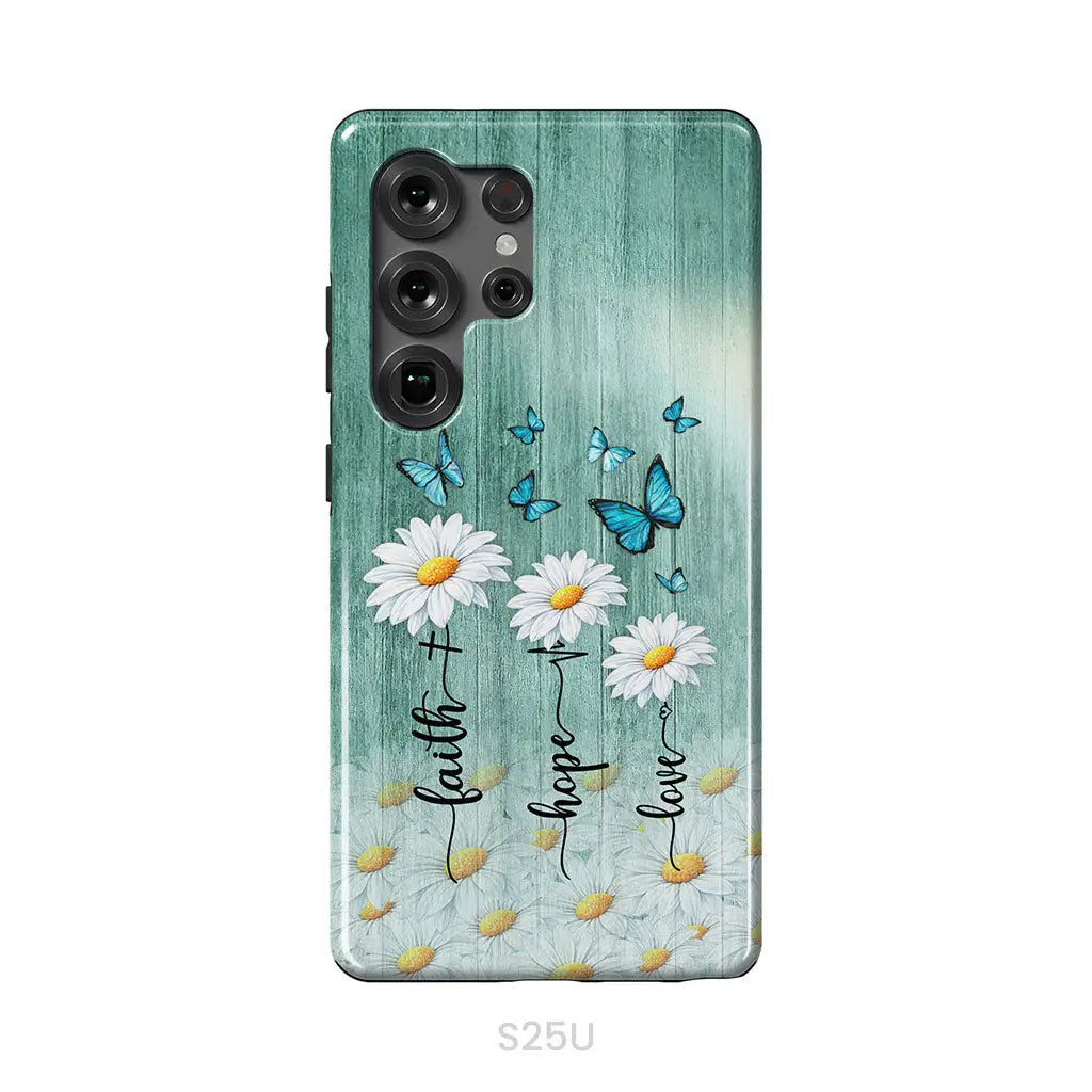 Faith Hope Love Daisy Butterfly – 1 Corinthians 13:13 – Christian Phone Case
