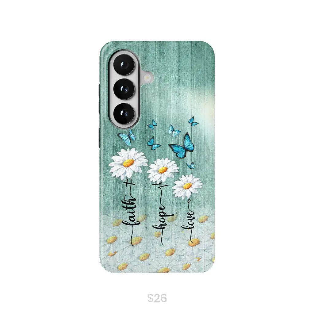 Faith Hope Love Daisy Butterfly – 1 Corinthians 13:13 – Christian Phone Case