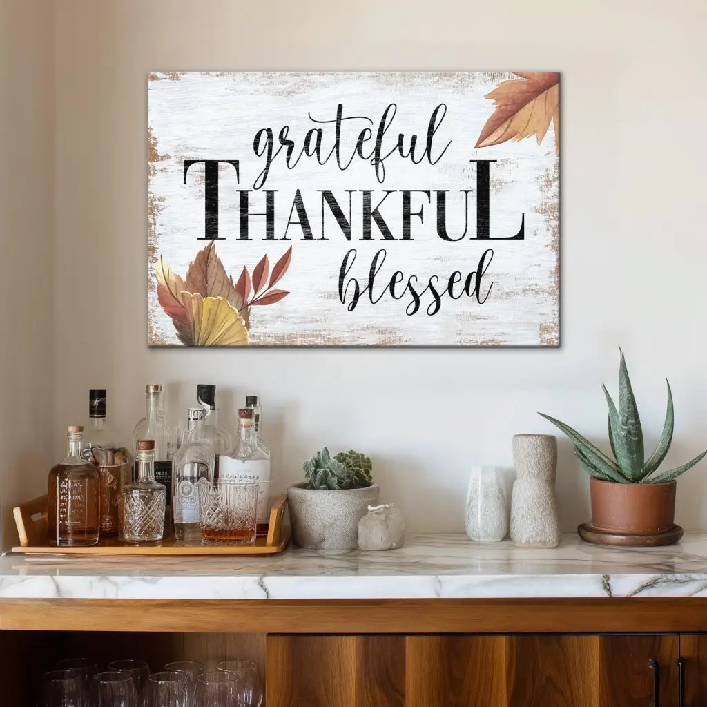 Grateful Thankful Blessed Fall Wall Art Canvas Print