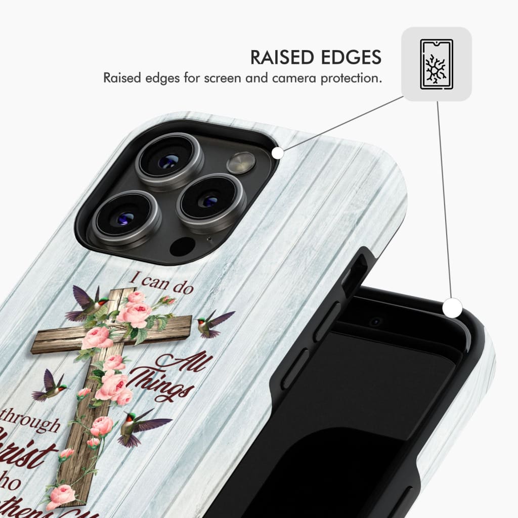 I Can Do All Things Through Christ, Cross With Flowers, Phone Case