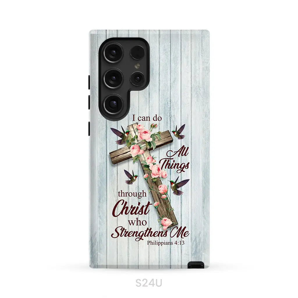 I Can Do All Things Through Christ, Cross With Flowers, Phone Case