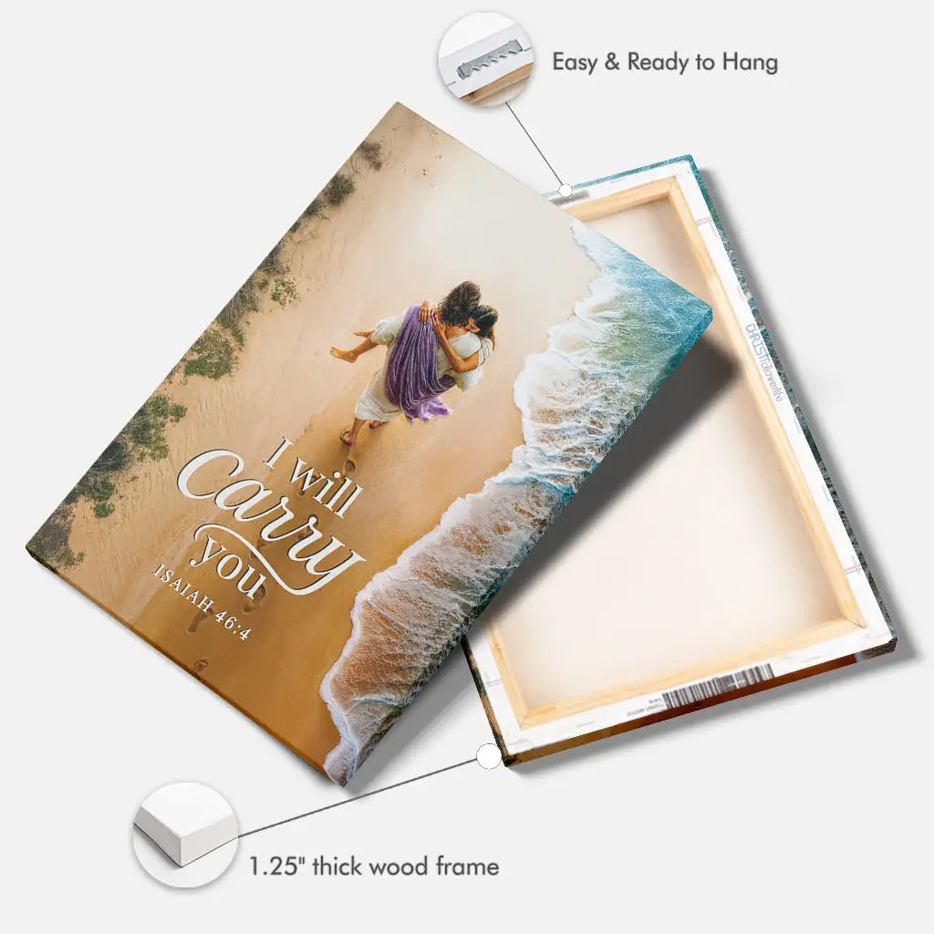 I Will Carry You – Jesus Carrying a Woman – Isaiah 46:4 Christian Canvas Wall Art