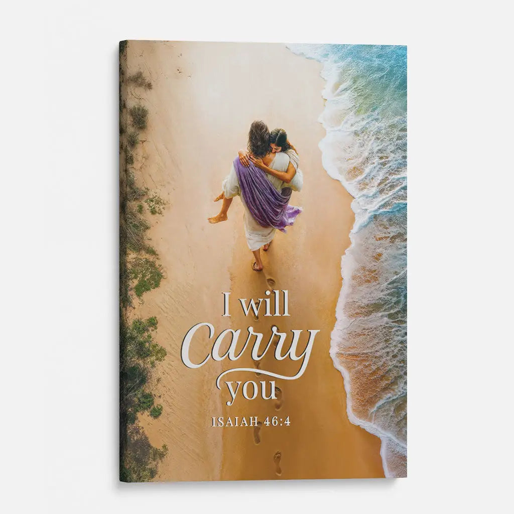 I Will Carry You – Jesus Carrying a Woman – Isaiah 46:4 Christian Canvas Wall Art