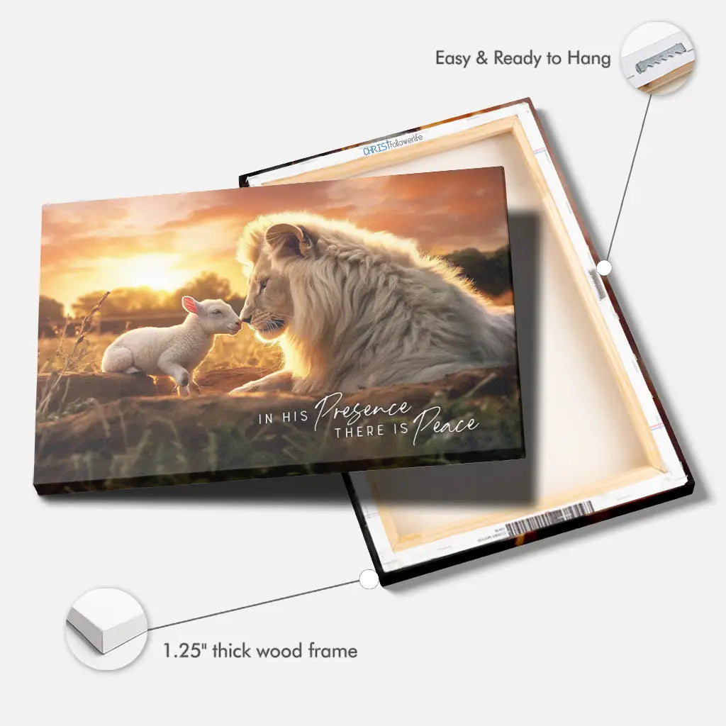 In His Presence There is Peace, Lion and Lamb, Wall Art Canvas