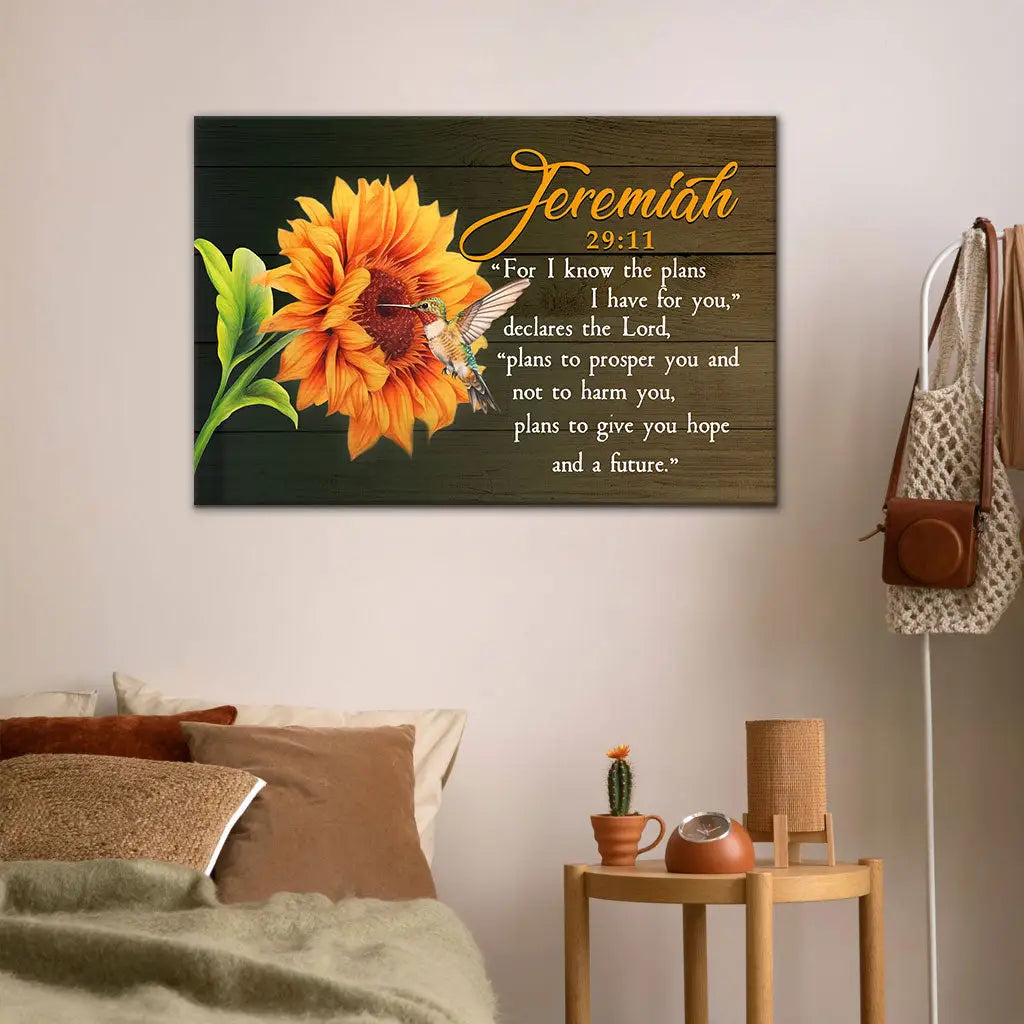Jeremiah 29:11 For I Know The Plans I Have For You, Hummingbird Sunflower, Wall Art Canvas