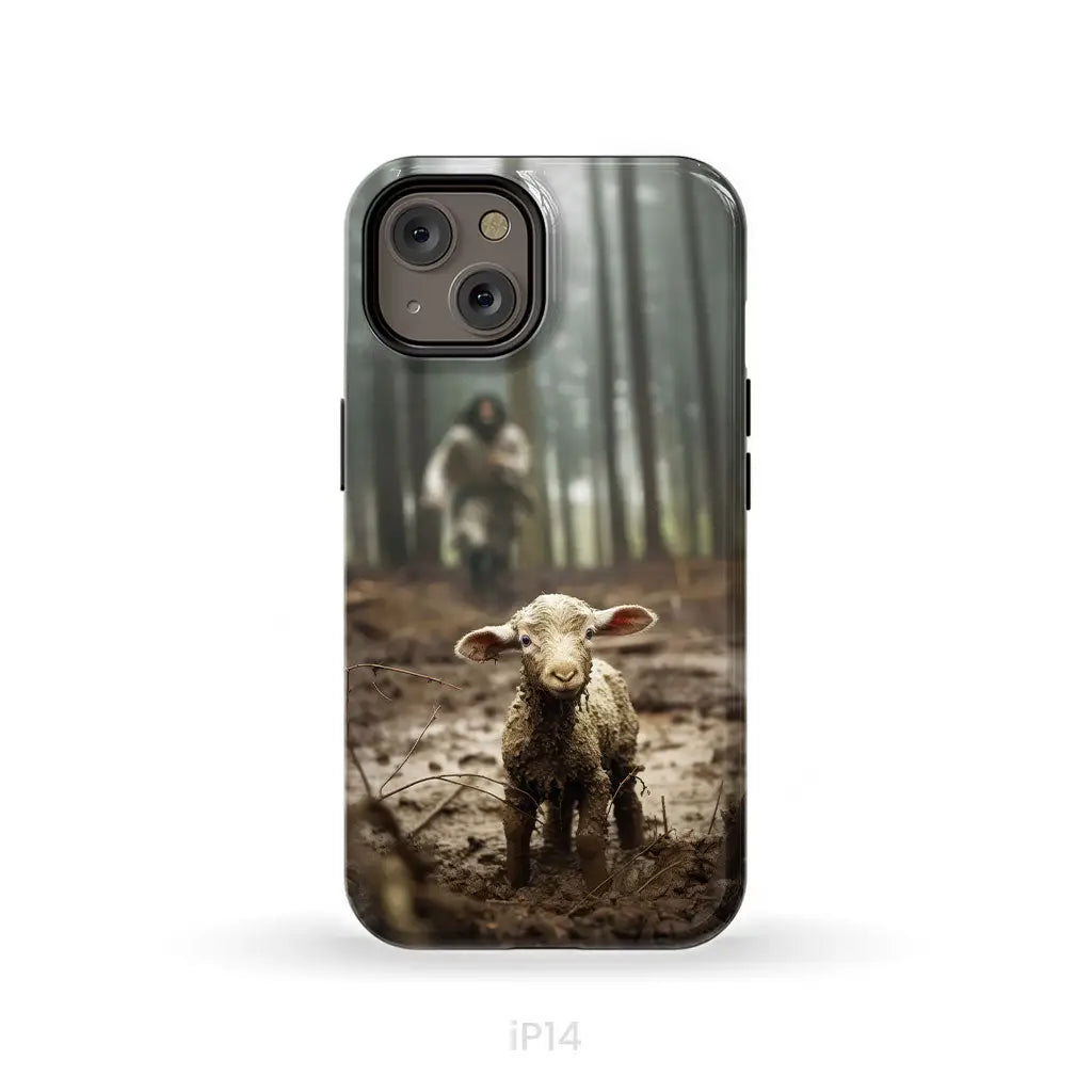 Jesus With The Sheep, Jesus Running After Lamb, Phone Case
