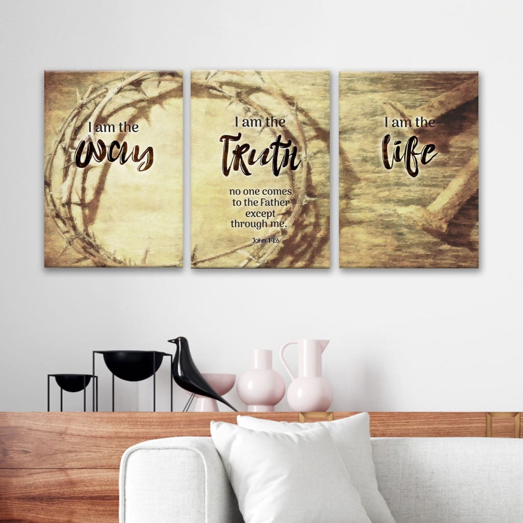 3 Panel Wall Art Canvas - John 14:6 I Am The Way And The Truth And The Life