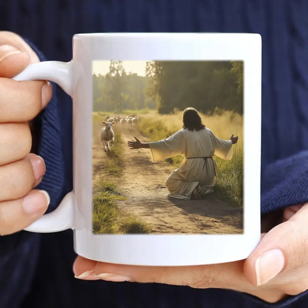 Lamb Runs to Jesus Coffee Mug