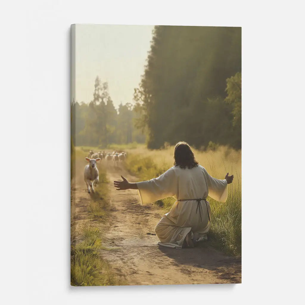 Lamb Runs to Jesus Wall Art Canvas