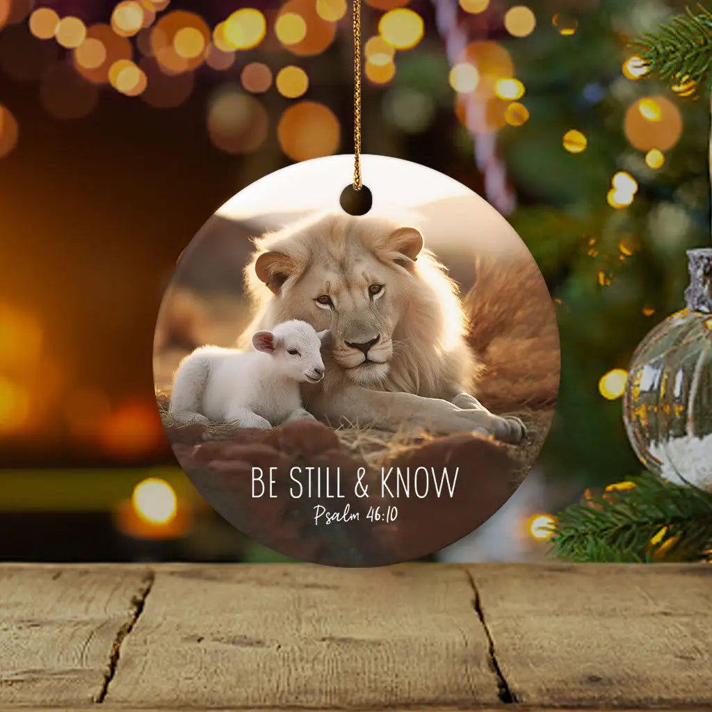 Lion and Lamb, Be Still and Know Psalm 46:10, Ornament