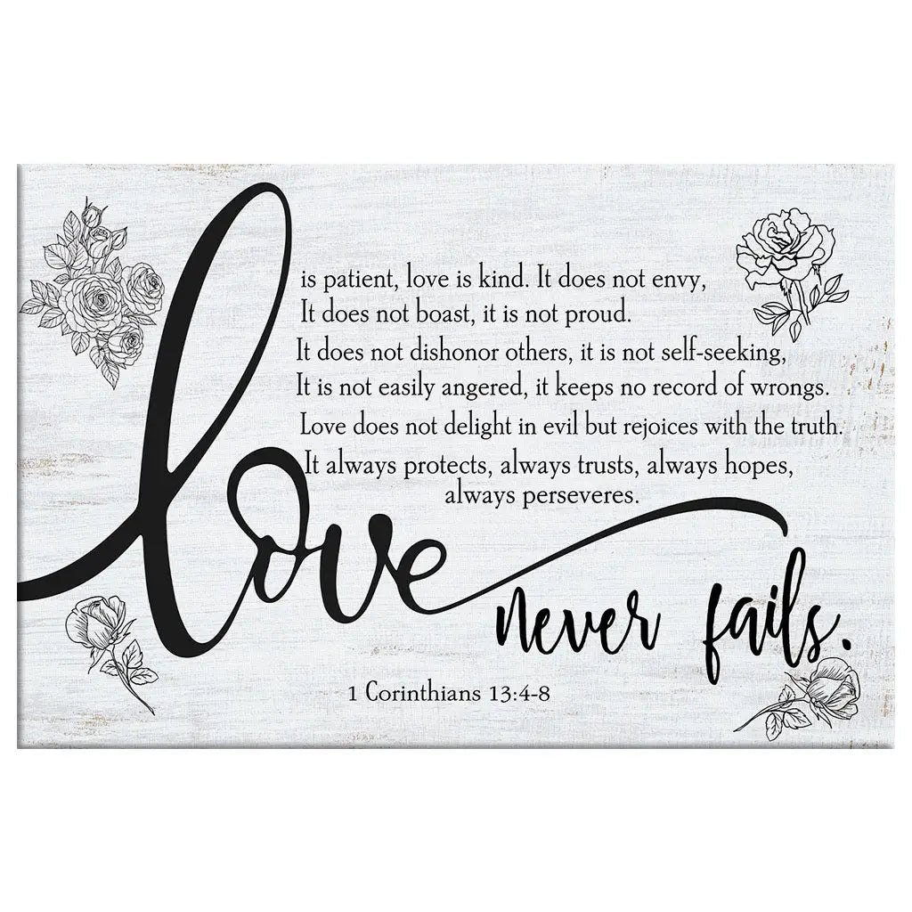 Love Never Fails 1 Corinthians 13:4-8 Wall Art Canvas